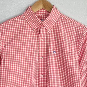 Southern Tide Mens Small Pink White Gingham Check Button Down Shirt Long Sleeve